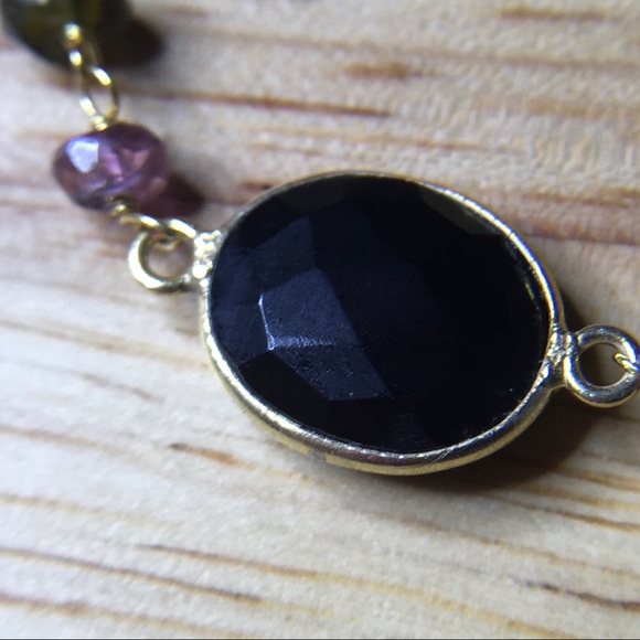 Black Onyx and Tourmaline 8" Bracelet Gold Plated over 925 Sterling Silver - Picture 5 of 7